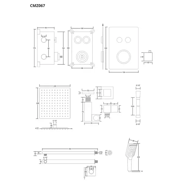 Душовий гарнітур прихованого монтажу Corsan Plomeria BLACK+BOX чорний з термостатом (646994) Душовий гарнітур прихованого монтажу Corsan Plomeria BLACK+BOX чорний з термостатом (646994)