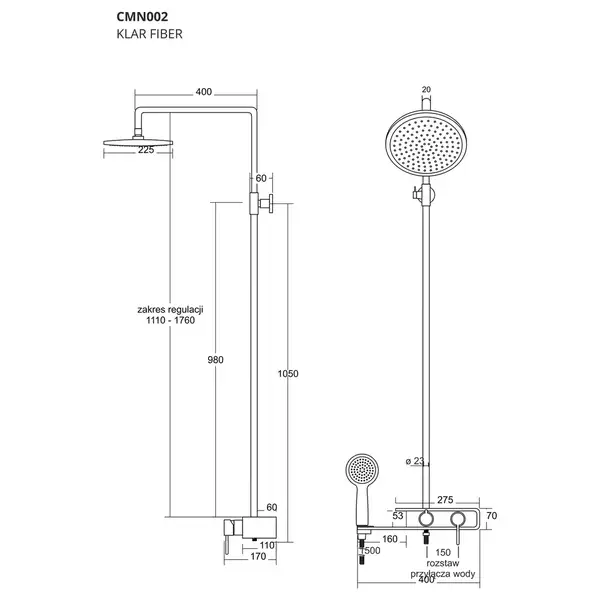 Душовий гарнітур Corsan KLAR FIBER CHROME BLACK (CMN002BL)