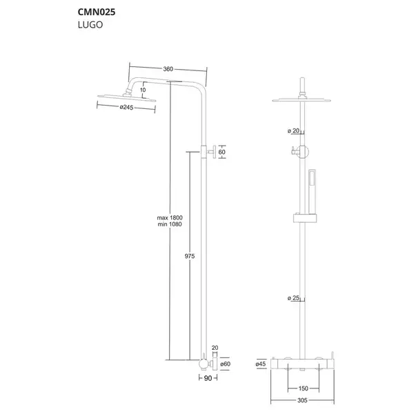 Душовий гарнітур Corsan LUGO CHROME (CMN025)