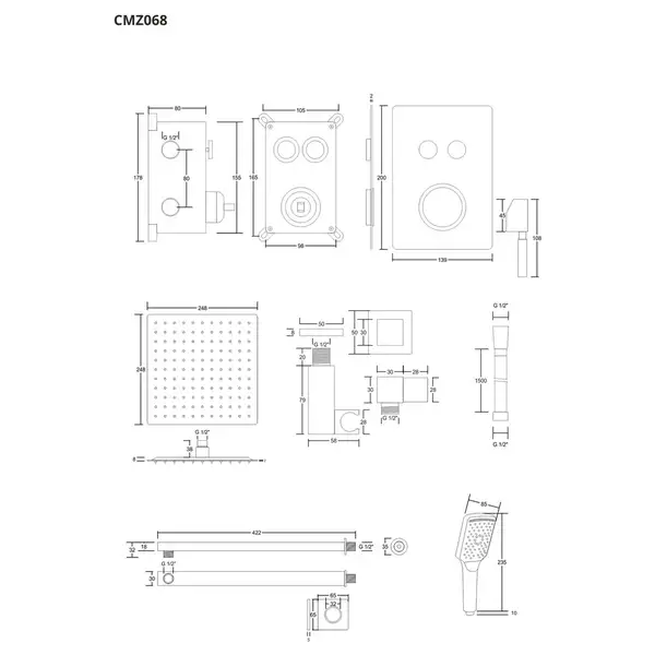 Душевая система CORSAN PLOMERIA CHROMЕ + BOX скрытого монтажа (CMZ068CH)