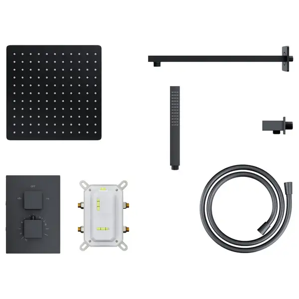 Душевая система с термостатом CORSAN ADOUR BLACK + BOX скрытого монтажа (Z01TBL)