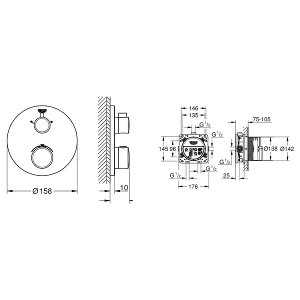 Комплект для душа Grohe Grohtherm з Tempesta 250, хром (26416SC0) Комплект для душа Grohe Grohtherm з Tempesta 250, хром (26416SC0)