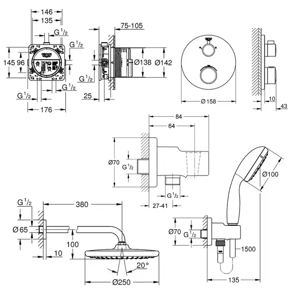 Комплект для душа Grohe Grohtherm з Tempesta 250, хром (26416SC0) Комплект для душа Grohe Grohtherm з Tempesta 250, хром (26416SC0)