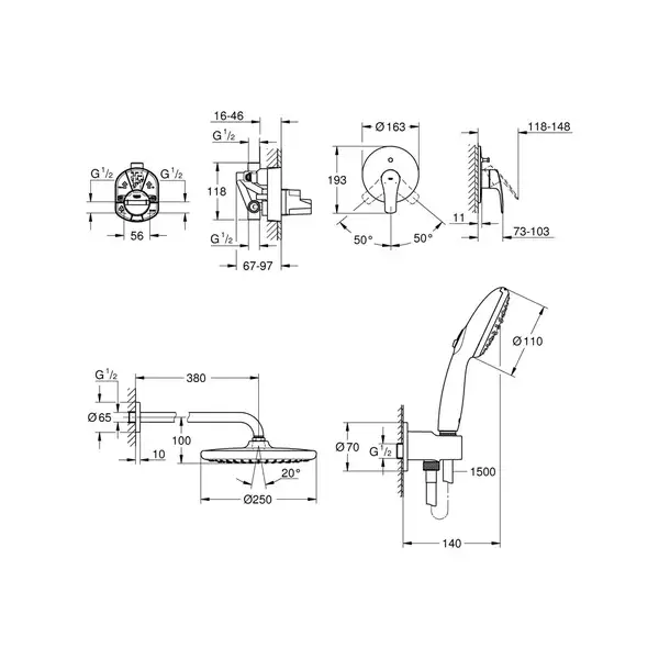 Grohe Eurosmart Tempesta 250 Душевая система, черный матовый (UA26415SC8)