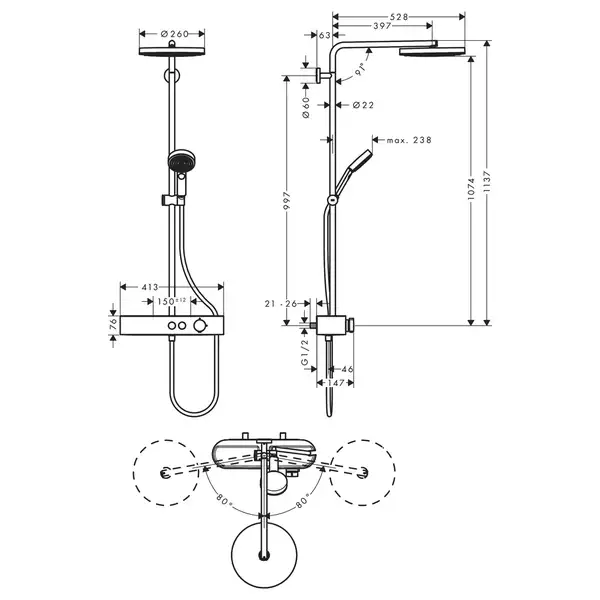 Hansgrohe Pulsify Showerpipe 260 Душова система, бронза (24220140) Hansgrohe Pulsify Showerpipe 260 Душова система, бронза (24220140)