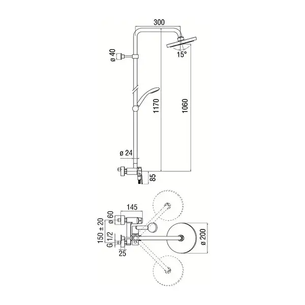 NB84130/30CR Змішувач для душу, з душ. колоною і ручним комплектом, хром Nobili ІТАЛІЯ (NB84130/30CR)