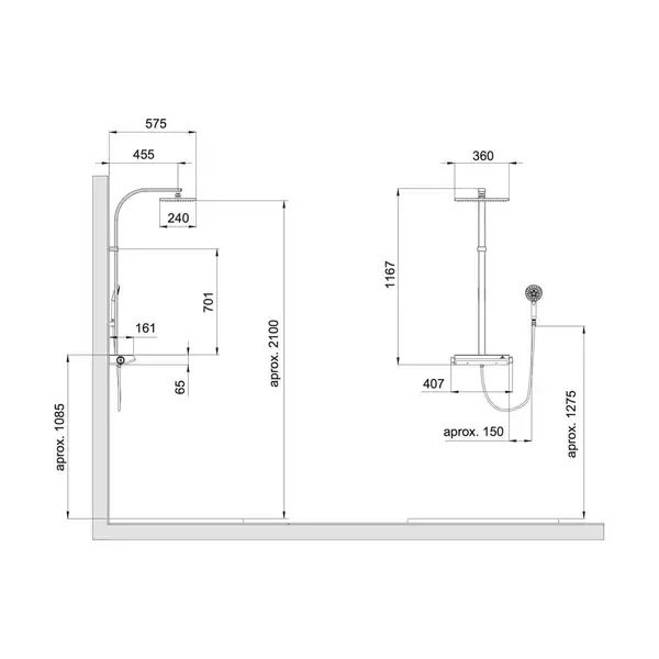 Душова система Noken Balans Therm 1167 h: термостат та ручний душ, хром (100170240)
