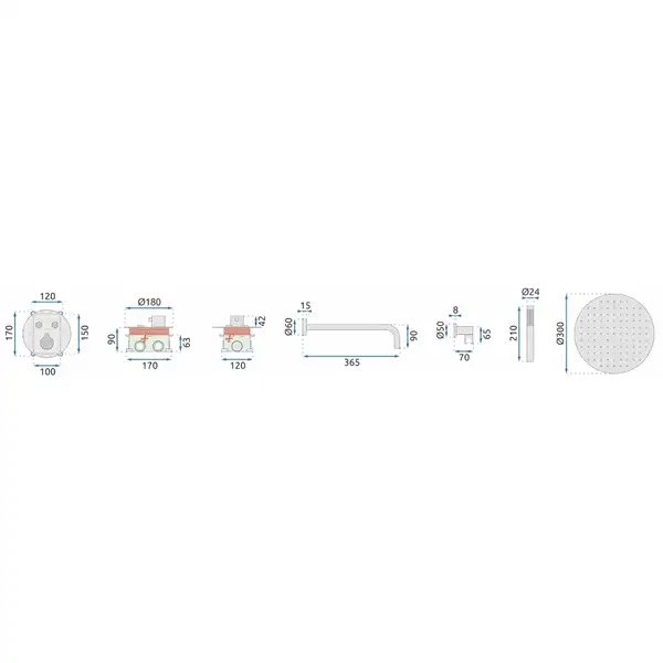 Душевая система с термостатом REA MILER WHITE + BOX скрытого монтажа (REA-P6614)