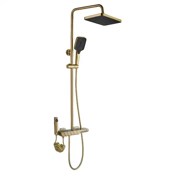 Душевой гарнитур REA ROB BRUSHED GOLD с термостатом и изливом (REA-P6623)