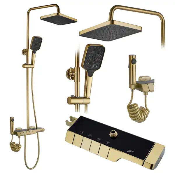 Душевой гарнитур REA ROB BRUSHED GOLD с термостатом и изливом (REA-P6623)