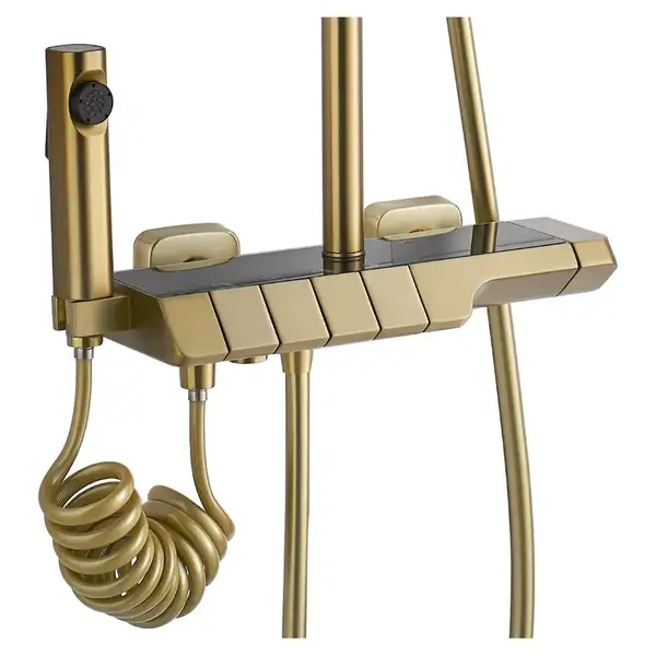 Душевой гарнитур REA ROB BRUSHED GOLD с термостатом и изливом (REA-P6623)