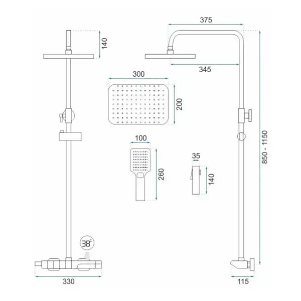 Душевой гарнитур REA ROB NIKIEL BRUSHED с термостатом и изливом (REA-P6624)