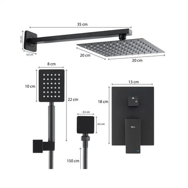 Душевой гарнитур скрытого монтажа Yoka DUAL BLACK + BOX черный (BP.DUAL-BLK)