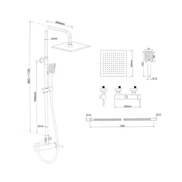 Yoka Flova 25 Черный душевой гарнитур (BP.FLOVA 25 BLK)