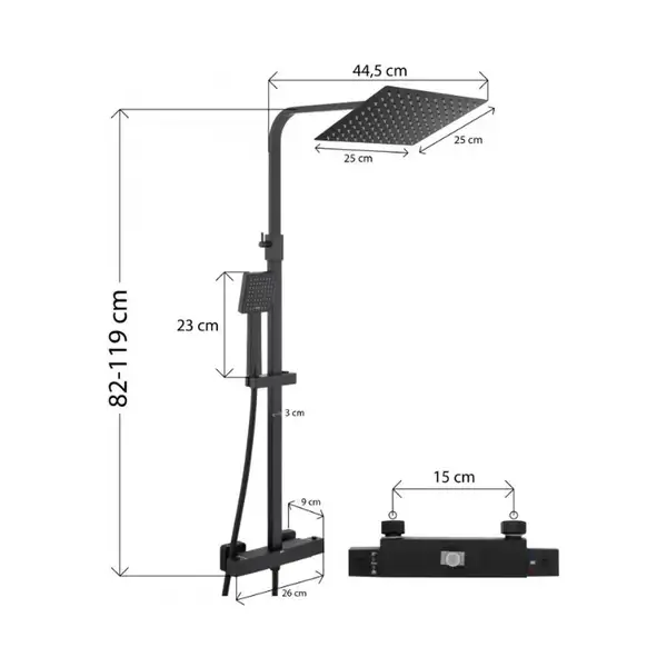Душевой гарнитур Yoka GOBA 25 BLACK черный с термостатом (BP.GOBA-THERM-25-BLK)