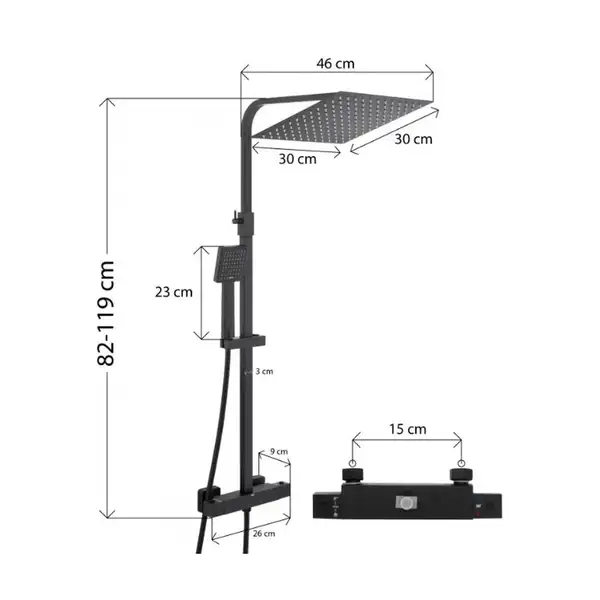 Душевой гарнитур Yoka GOBA 30 BLACK черный с термостатом (BP.GOBA-THERM-30-BLK)