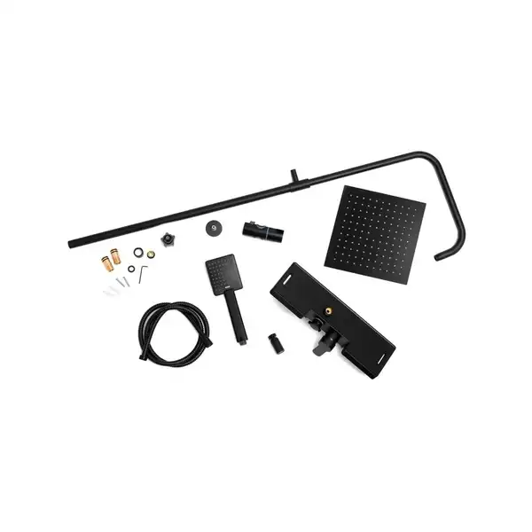 Душовий гарнітур Yoka OSLO 25 BLACK черный з полицею та краном (BP.OSLO 25 BLK)