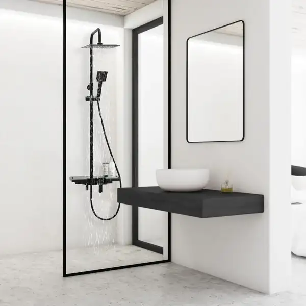 Душовий гарнітур Yoka OSLO 25 BLACK черный з полицею та краном (BP.OSLO 25 BLK)