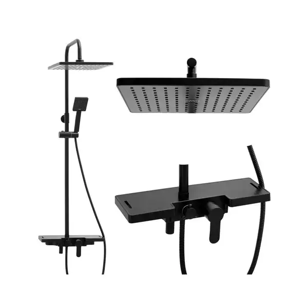 Душовий гарнітур Yoka OSLO 30 BLACK черный з полицею та краном (BP.OSLO 30 BLK)