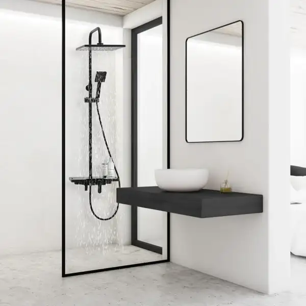 Душовий гарнітур Yoka OSLO 30 BLACK черный з полицею та краном (BP.OSLO 30 BLK)