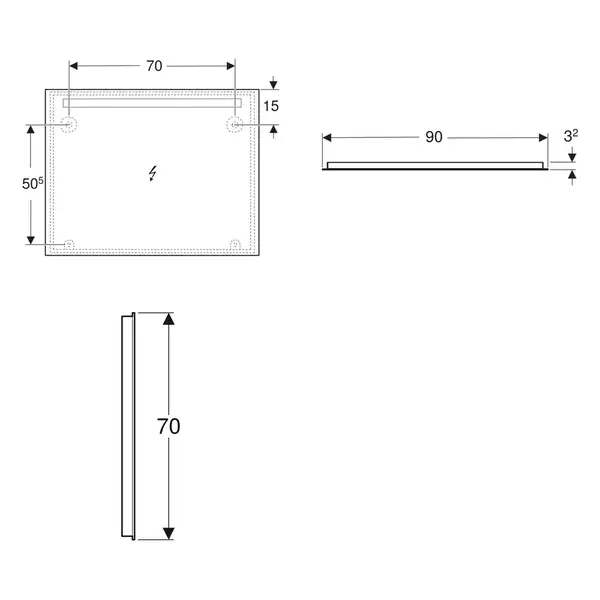 Дзеркало з LED підсвічуванням 90 х h70 см Geberit Option Basic Square  502.808.00.1