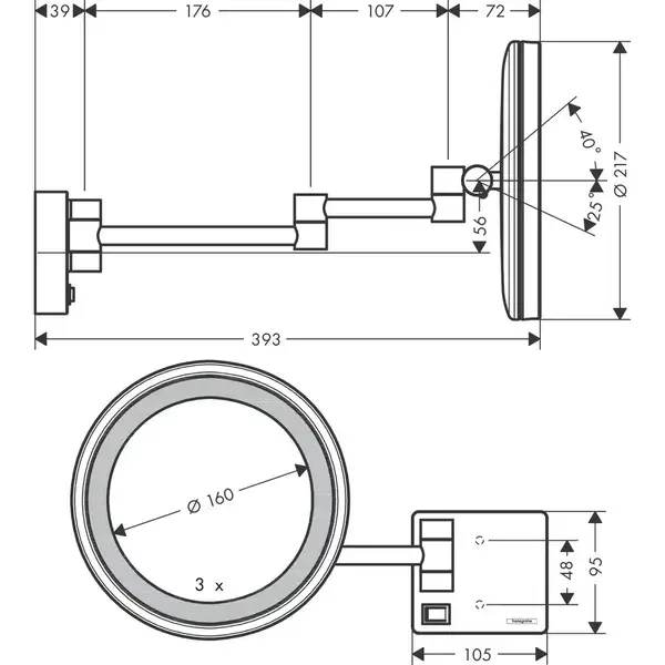 Дзеркало Hansgrohe ADDSTORIS з підсвіткою LED бронзовий матовий (41790140)
