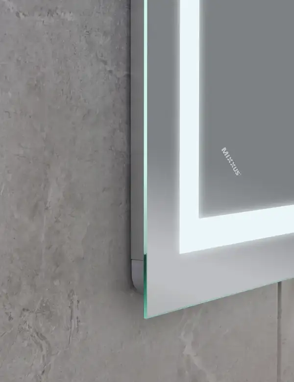 Дзеркало Mixxus WARM MR02-90x70-CASE з Led Touch, Anti-fog, димером, регулятором яскравості, годинн (MI6674)