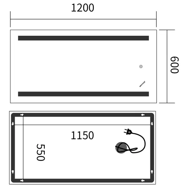 Дзеркало Mixxus Premium LINES MR17-120x60-Reverse з Led Touch, Anti-fog, димером, регулятором яскра (MP6626)