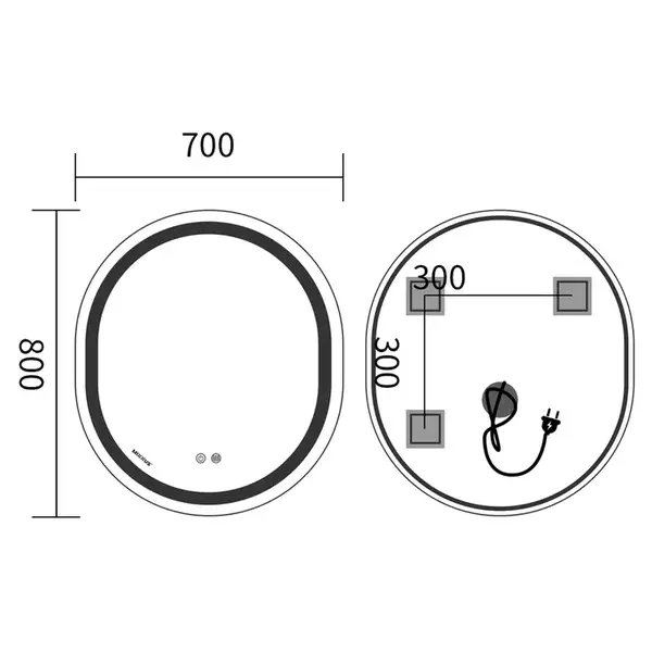 Дзеркало Mixxus Premium ELLIPSE MV05-80x70-Reverse з Led Touch, Anti-fog, димером (3-6,5kK) (MP6643