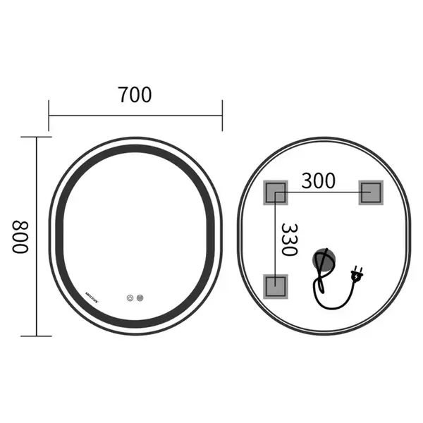 Дзеркало Mixxus Premium ELLIPSE MV05-80x70-Reverse WHITE з Led Touch, Anti-fog, димером (3-6,5kK) ( (MP6645)
