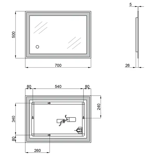 Зеркало Qtap Stork 500х700 с LED-подсветкой, Reverse QT15781403W