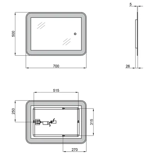 Зеркало Qtap Swan 500х700 с LED-подсветкой, Reverse QT167814145070W