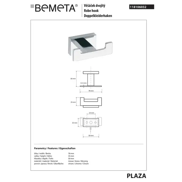 118106032 Plaza Гачок подвійний, Bemeta Чехія (118106032)