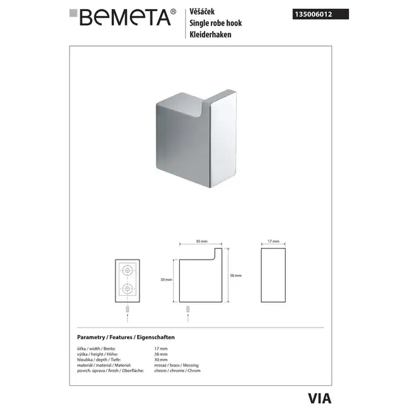 135006012 VIA : Гачок Bemeta Чехія (135006012)