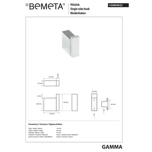 145804022 Gamma: Гачок Bemeta Чехія (145804022)