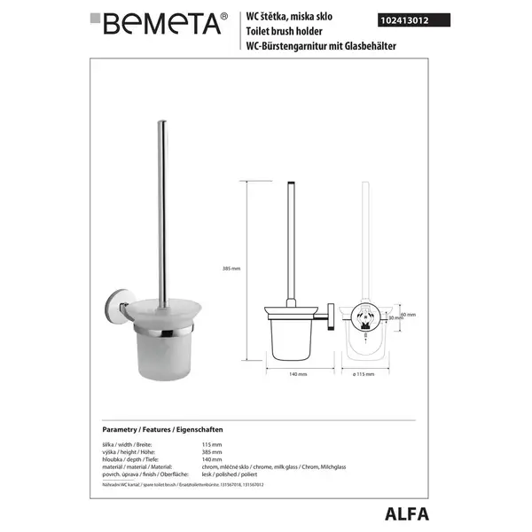 Туалетна щітка з тримачем Alfa (102413012), Bemeta