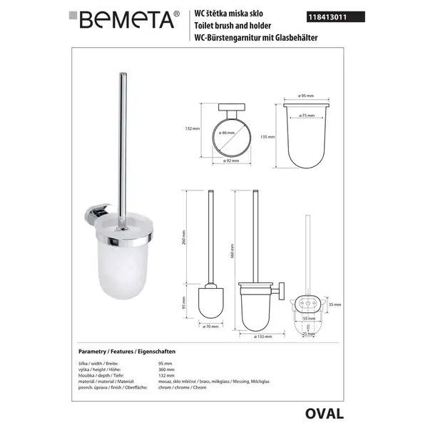 118413011 Oval  щітка для унітазу з тримачем  , Bemeta (118413011)