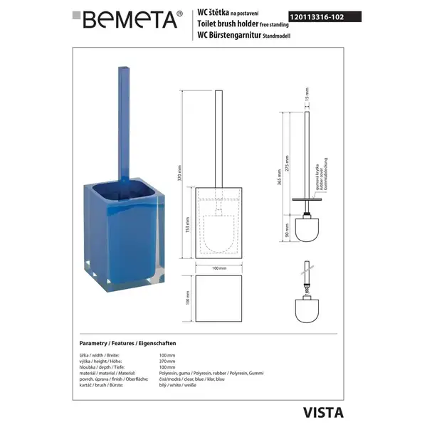 120113316-102 Vista Щітка WC підлогова синій Bemeta Чехія (120113316-102)