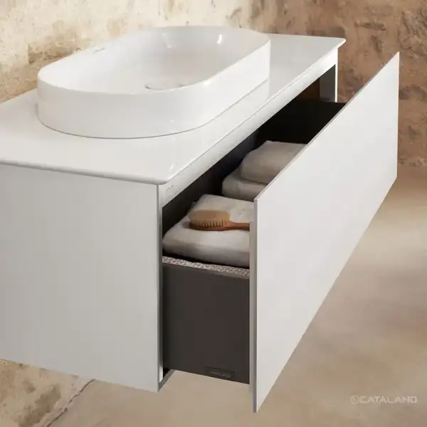 Тумба с алюминиевой конструкцией для керамической столешницы 121 x 48 х h37,5 см Catalano Horizon, Satin white (5M12550BM) фото 3 Aquada.com.ua