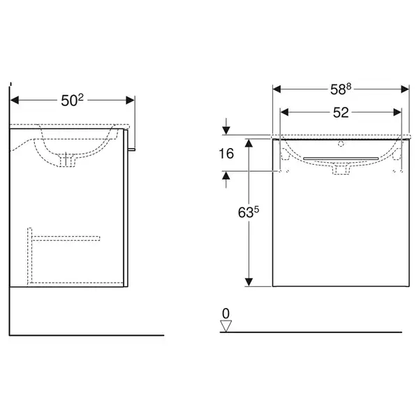 Тумба под раковину Geberit Selnova Square slim rim 53,8 см, белый глянцевый (501.216.00.1)