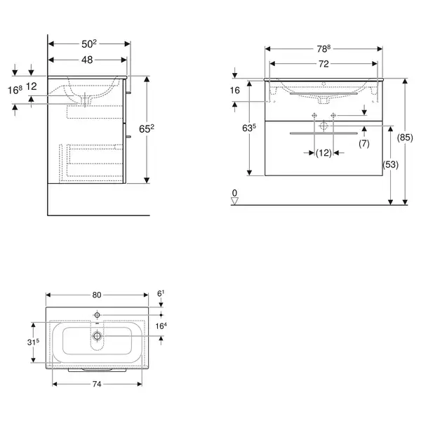 Тумба с раковиной Geberit Selnova Square slim rim 80 см, лава матовая (501.241.00.1)