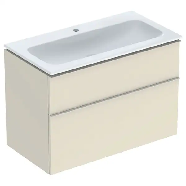 Тумба с раковиной Geberit iCon slim rim 90 см, корпус и фасад - песочно-серый глянец / ручки - песочно-серый глянец 502.337.JL.1 Тумба с раковиной Geberit iCon slim rim 90 см, корпус и фасад - песочно-серый глянец / ручки - песочно-серый глянец 502.337.JL.1