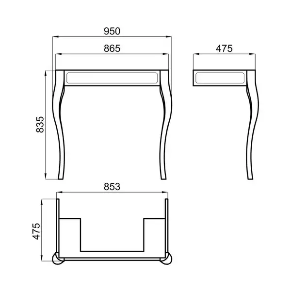 Консоль підвісна Noken Antic під умивальник 870x475x830, чорний глянець (100106496)
