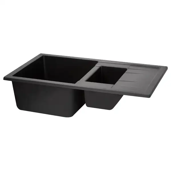 Кухонная мойка с дополнительной чашей Qtap CS 7648 Black (QT7648BLA404)