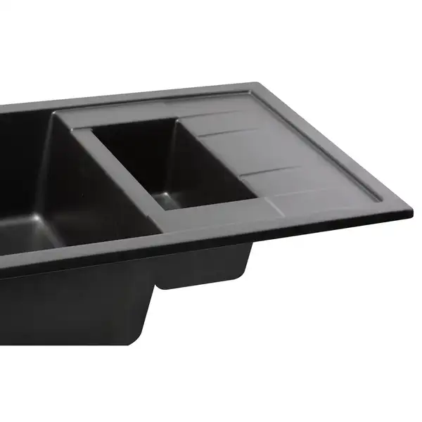 Кухонная мойка с дополнительной чашей Qtap CS 7648 Black (QT7648BLA404)