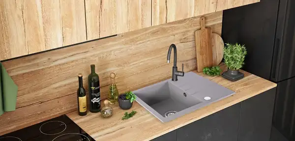 Гранитная кухонная мойка REA NORTH GREY серая (ZLE-00128)