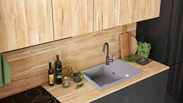 Гранитная кухонная мойка REA NORTH GREY серая (ZLE-00128)