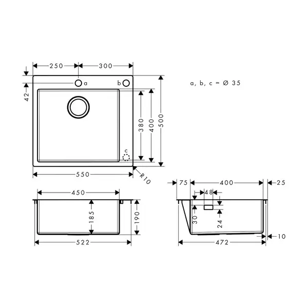 Hansgrohe S71 S712-F450 Мойка кухонная, нержавеющая сталь (43305800)