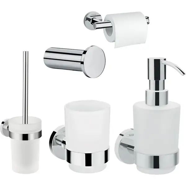 Набір аксесуарів Hansgrohe Logis Universal подвійний гачок, диспенсер, ершик, тримач паперу, склянка (20210006)