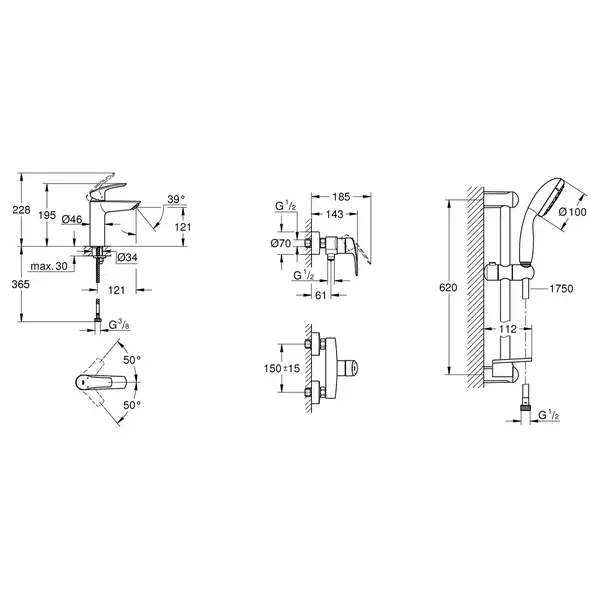 Grohe Eurosmart New Комплект смесителей, хром (UA123244M0)